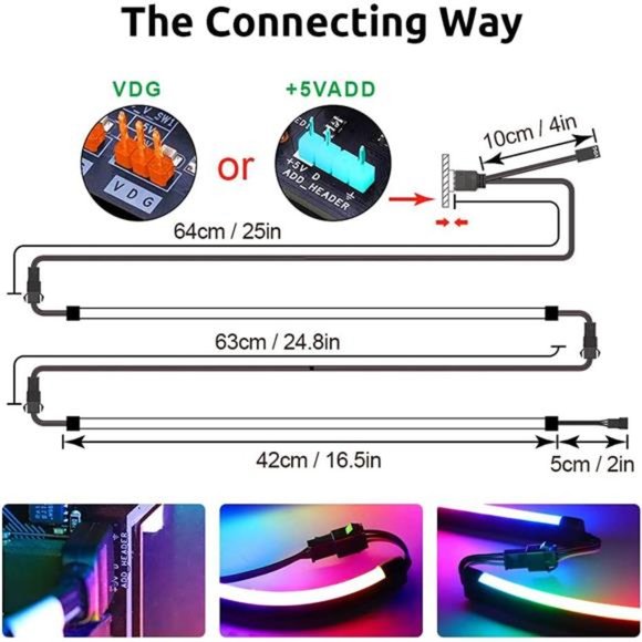 NEON Addressable RGB PC LED Strip, 2x15.7inch WS2812 RGB Rainbow Magnetic - Picture 6 of 6